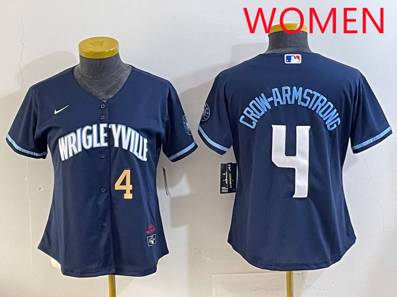 Women 2025 Chicago Cubs #4 Crow-Armstrong Blue City Edition Nike MLB Jersey style 3->women mlb jersey->Women Jersey